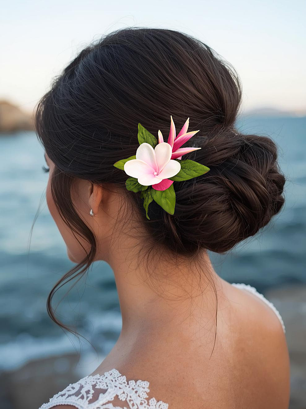 Tropical Heliconia and Real Touch Plumeria Hawaiian Hair flower